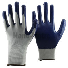 NMSAFETY 13 gauge white nylon gloves with palm coating blue nitrile EN388 4121 work gloves